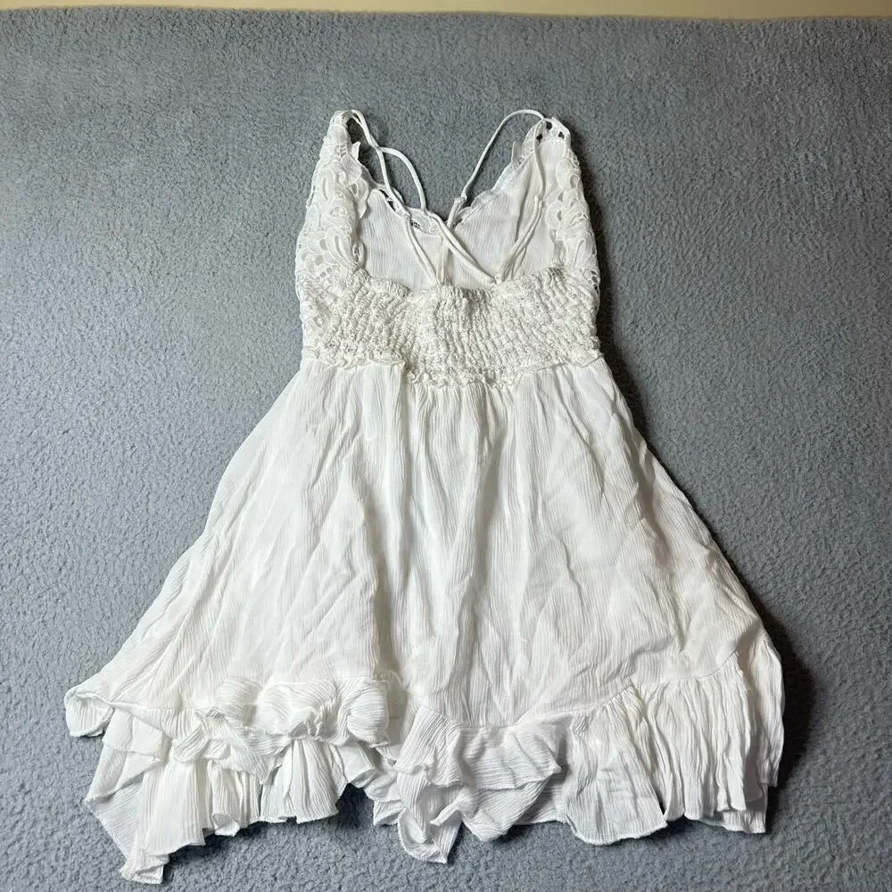Chelsea & Violet Dress Womens Juniors S White Lace Bodice‎ Smocked Back Mini NEW